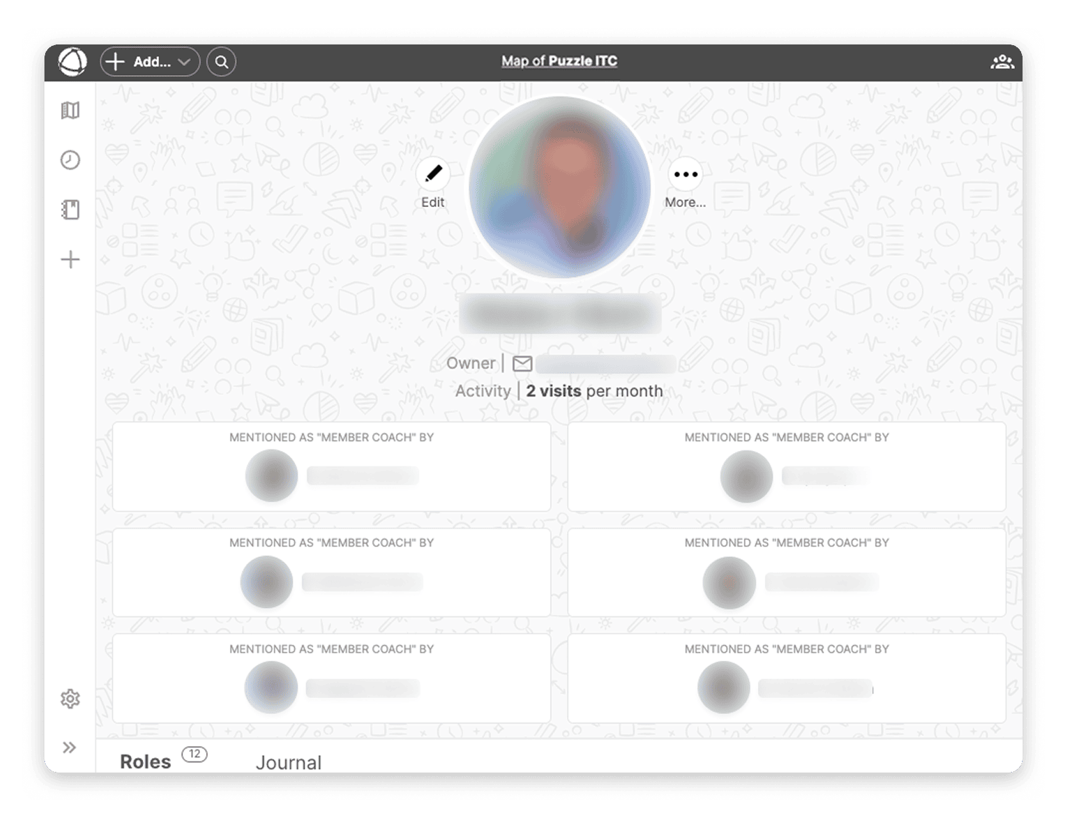 Screenshot of the a senior peer profile showing other peers who have tagged them as their coach.