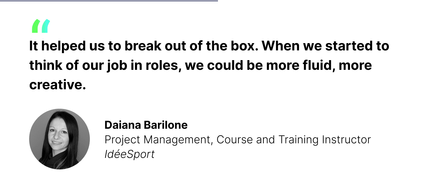 Quote Daiana Barilone, “It helped us to break out of the box. When we started to think of our job in roles, we could be more fluid, more creative.”